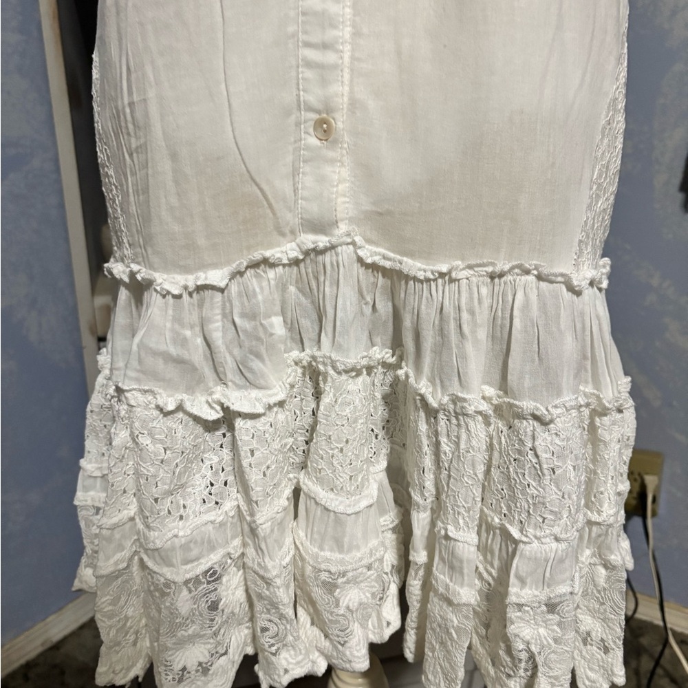 White Sleeveless Lace Dress button down boho flowy small - Picture 7 of 15